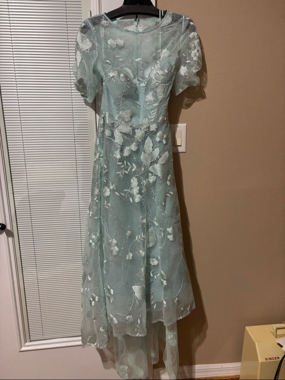 Elegant Light Blue Floral Laced Midi Dress